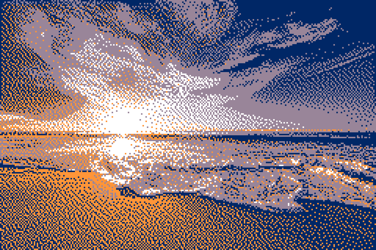 Dithered beach image with 4 warm colors using Stucki algorithm
