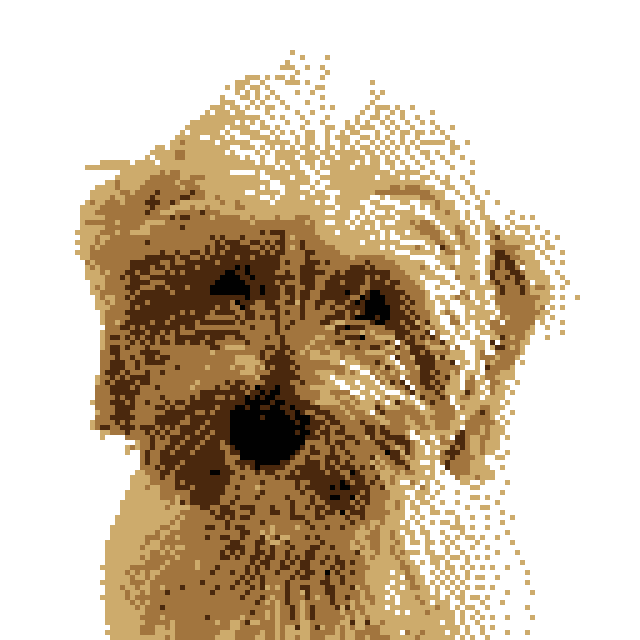 Dithered doodle dog illustration with 5 colors