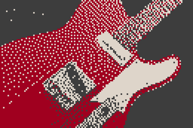 Dithered red guitar with 3 colors - red, gray, and light gray-orange